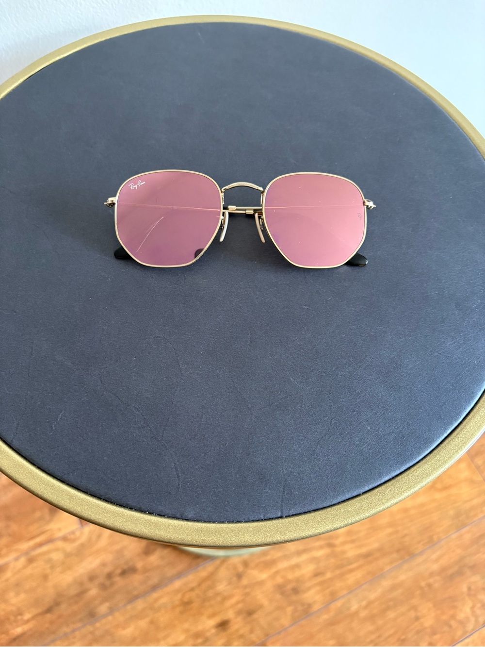 Ray-Ban Women's Gold Frame Sunglasses with Pink Mirror Lenses